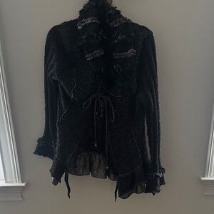 Vintage Y2K Black Ruffled Sweater Cardigan